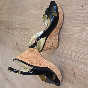 Marc Fisher Black Patent Wedge Sandals